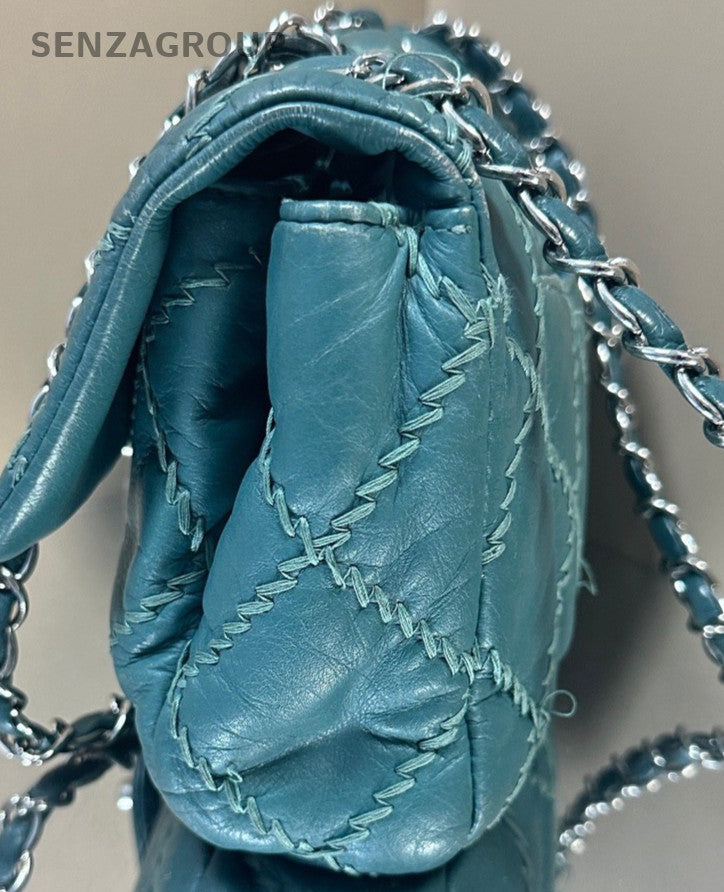 Chanel Classic Flap Chain Shoulder Bag Crossbody Green Silver Women Designer