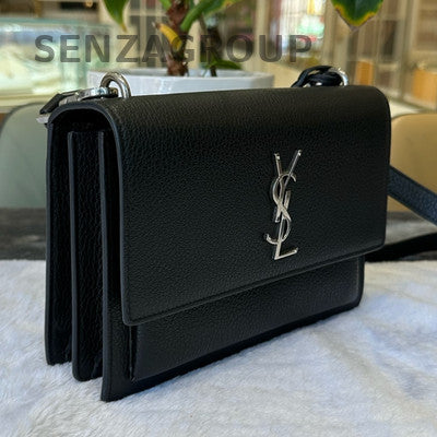 YSL Saint Laurent Sunset Black Silver Hardware Classic Women's Shoulder Bag