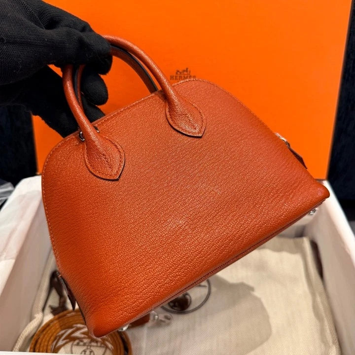 Hermes Bolide Mini Top Handle Bag Crossbody Orange Silver Classic Women D