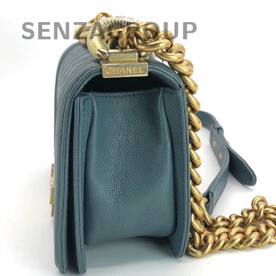 Chanel Le Boy Small Blue Gold Hardware Calfskin Chain Shoulder Bag