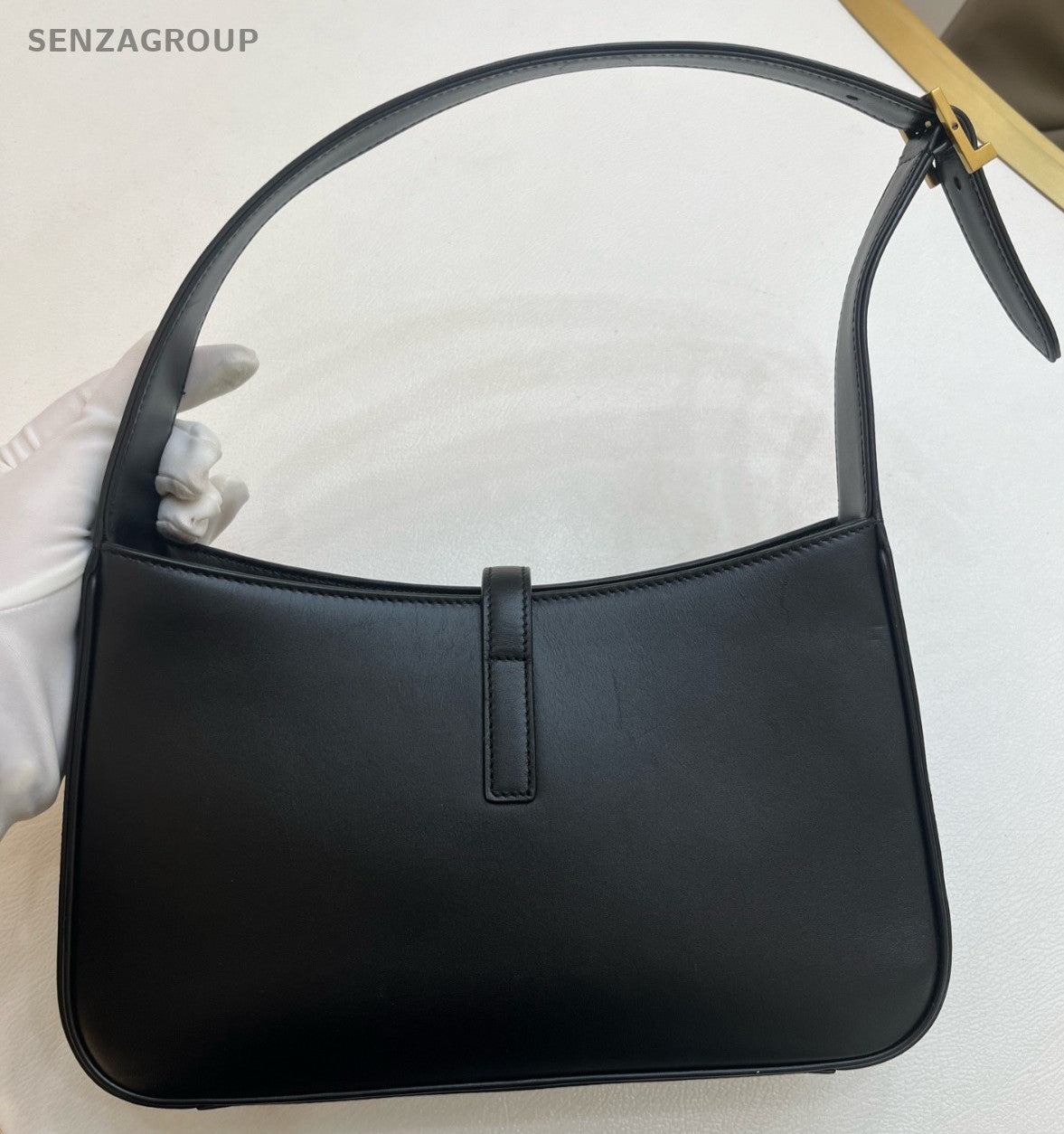 Saint Laurent Calfskin Hobo Shoulder Bag Black Gold Used Women Classic
