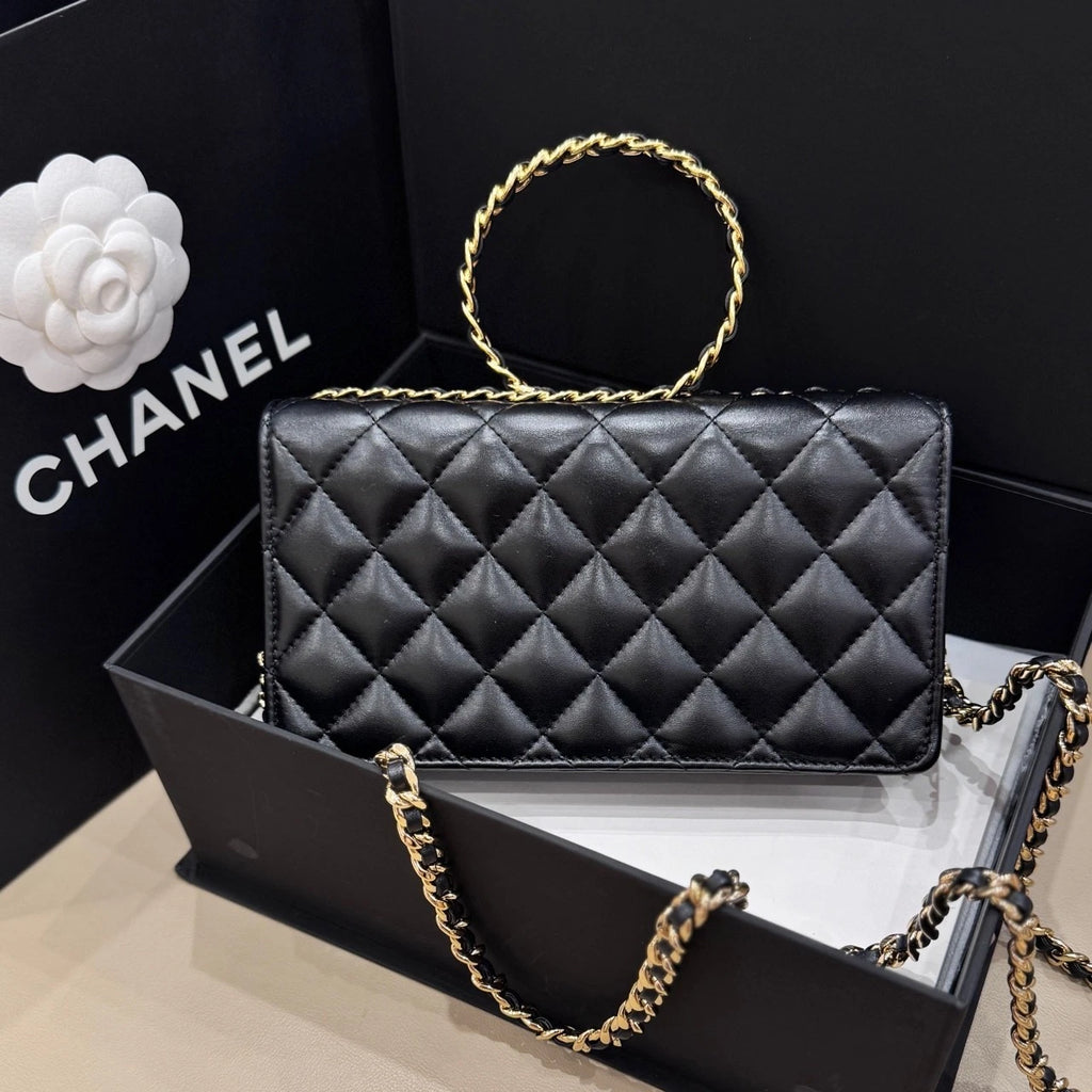 CHANEL Lambskin Round Handle Chain WOC Handbag For Women