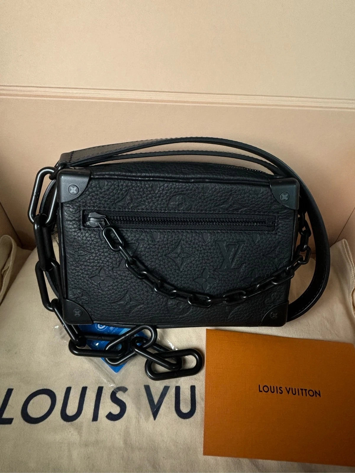 Louis Vuitton Black Embossed Leather Mini Soft Trunk Crossbody Shoulder Bag