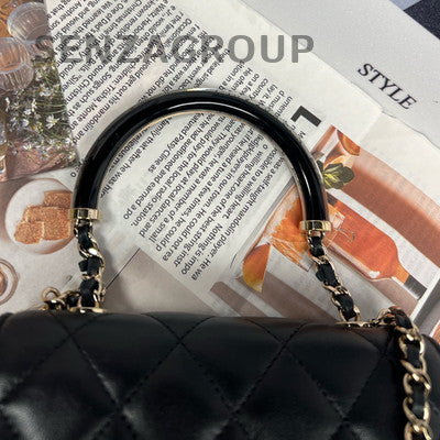 Chanel 25C Black Quilted Lambskin Gold Chain Shoulder Bag