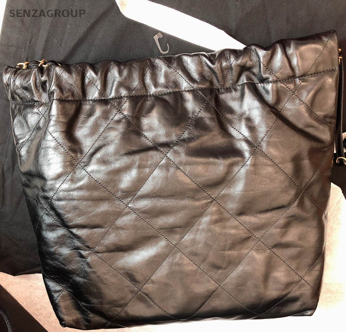 Chanel 22Bag MM Chain Shoulder Bag Diamond Black Gold Women Classic Designer