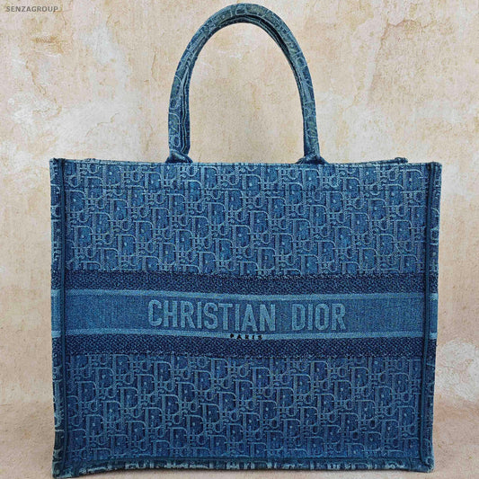 Dior Blue Oblique Denim Book Tote Bag - Classic Women's Handheld Shoulder Bag