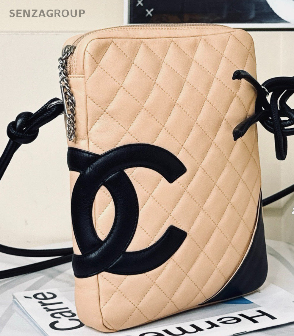 Chanel Cambon Camera Shoulder Bag Crossbody Beige black Used Women Classic