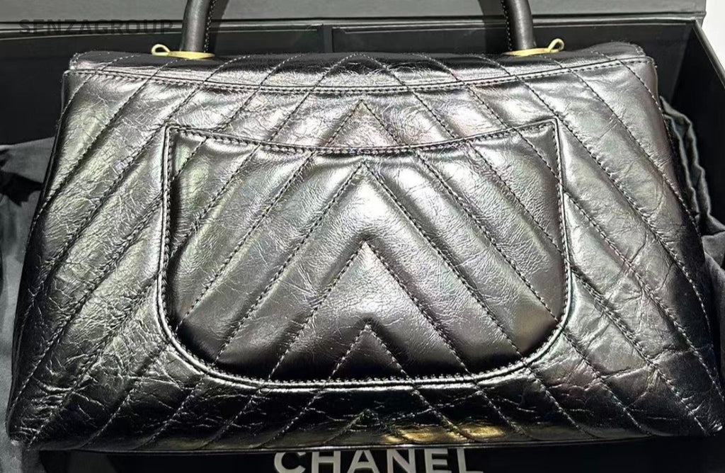 Chanel Cocohandle MM Calfskin Top Handle Bag Chain Crossbody Black Gold Women