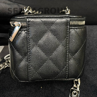 Chanel 22S Black Mini Square Flap Bag Silver Hardware Letter Chain Strap
