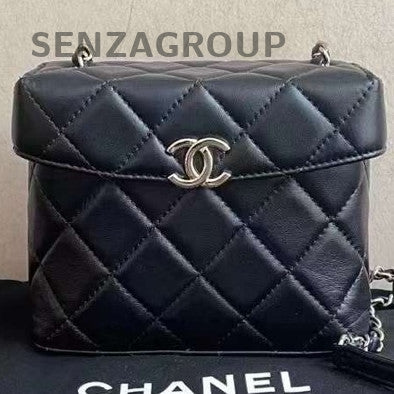Chanel Black Lambskin Milk Box Bag Gold Chain Quilted Classic Crossbody