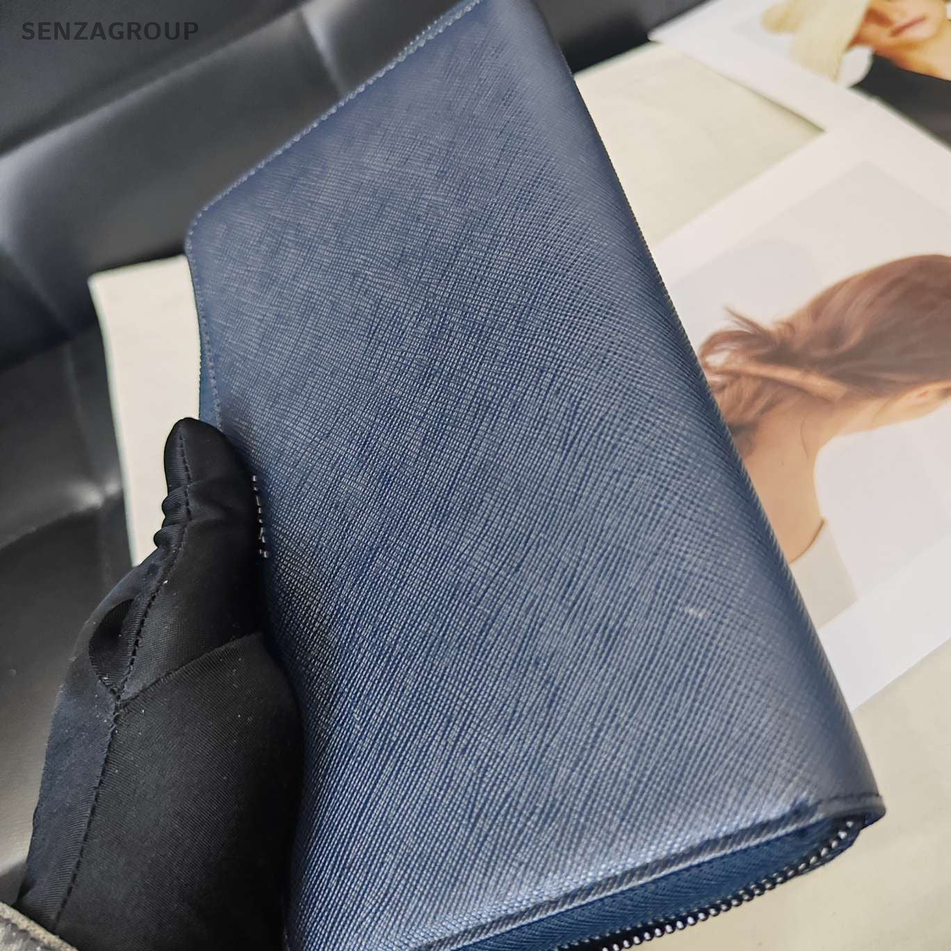 Prada Dark Blue Long Wallet Unisex Classic Design