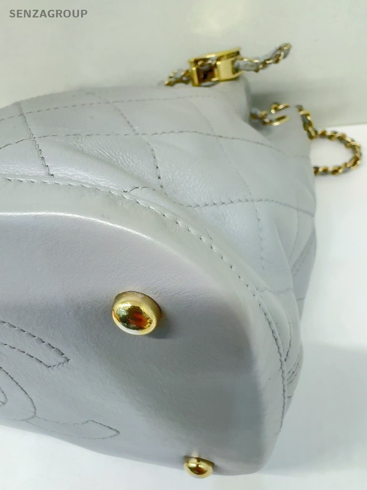 CHANEL Bucket Drawstring Calfskin Chain Shoulder bag Crossbody Gray Gold Women