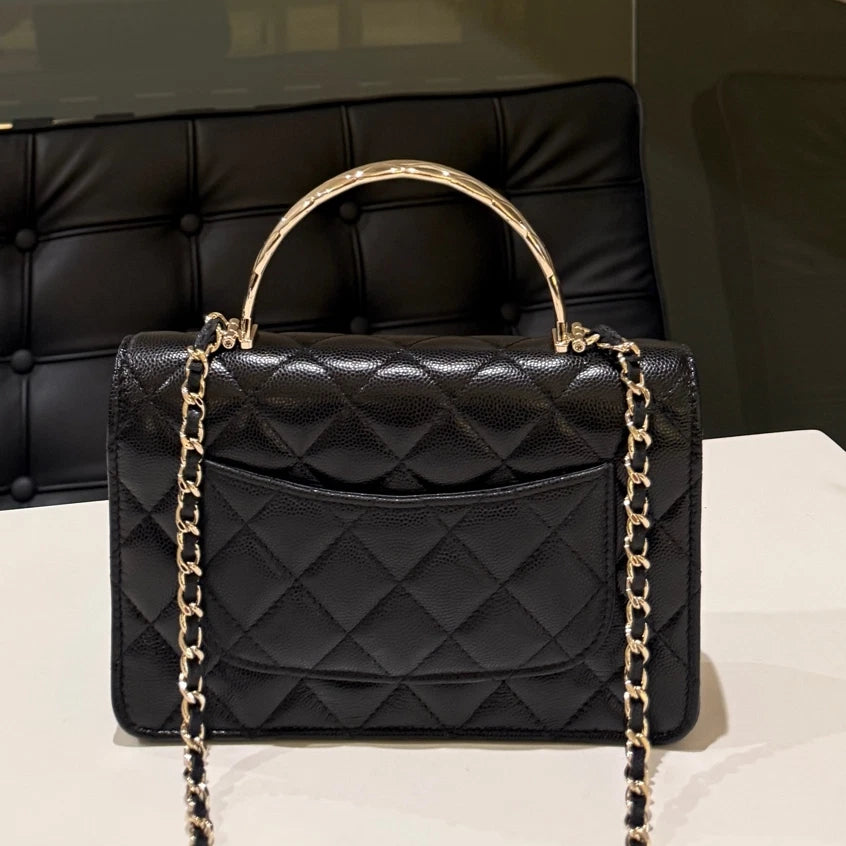 Chanel Coco Handle Bag Black Gold Chain Shoulder Bag Classic Women