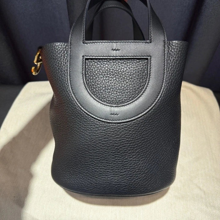 Hermes Roulis 18 Bucket Top Handle Bag Black Gold Hardware Women Classic D