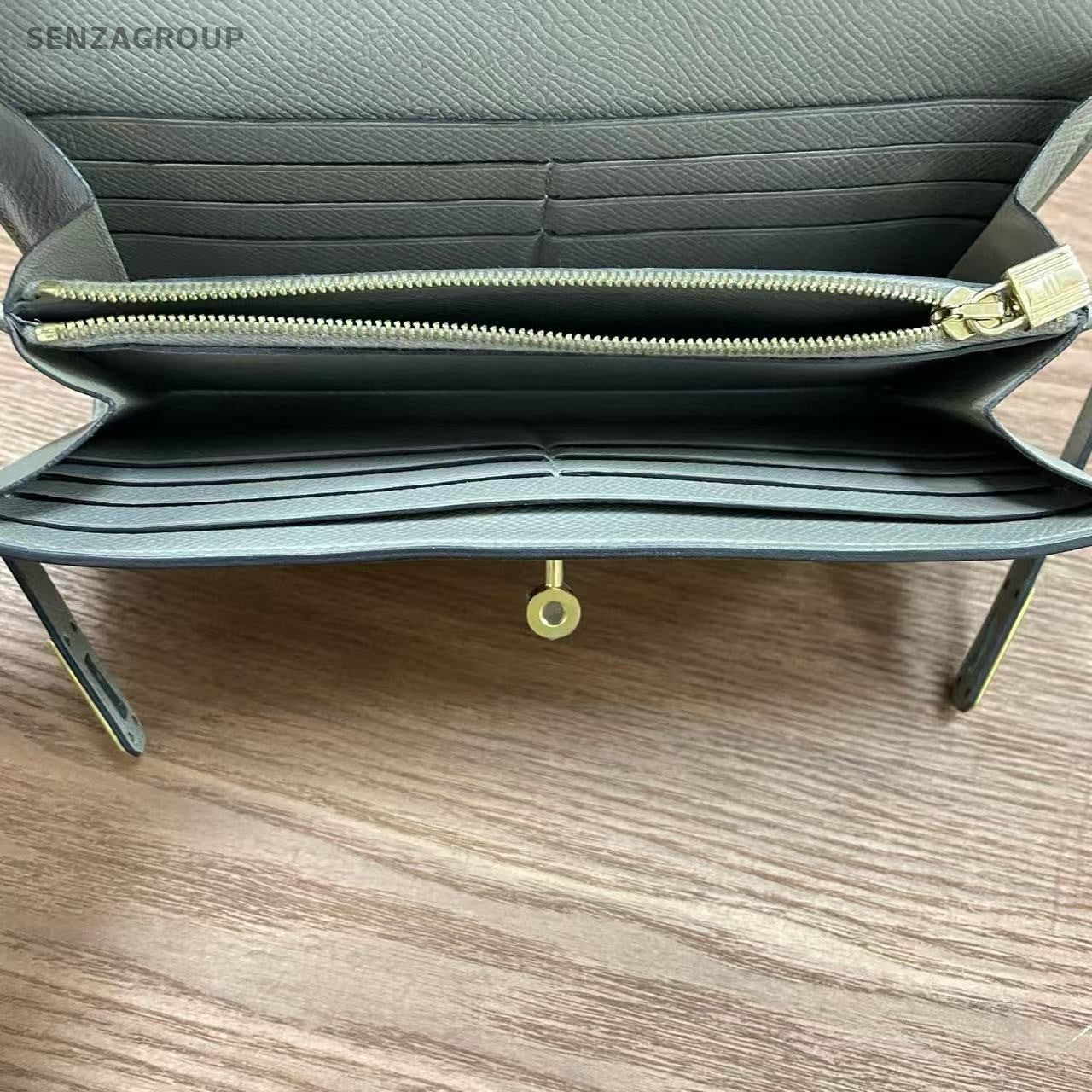 Hermes Kelly Long Wallet Epsom Leather Gray Gold Women