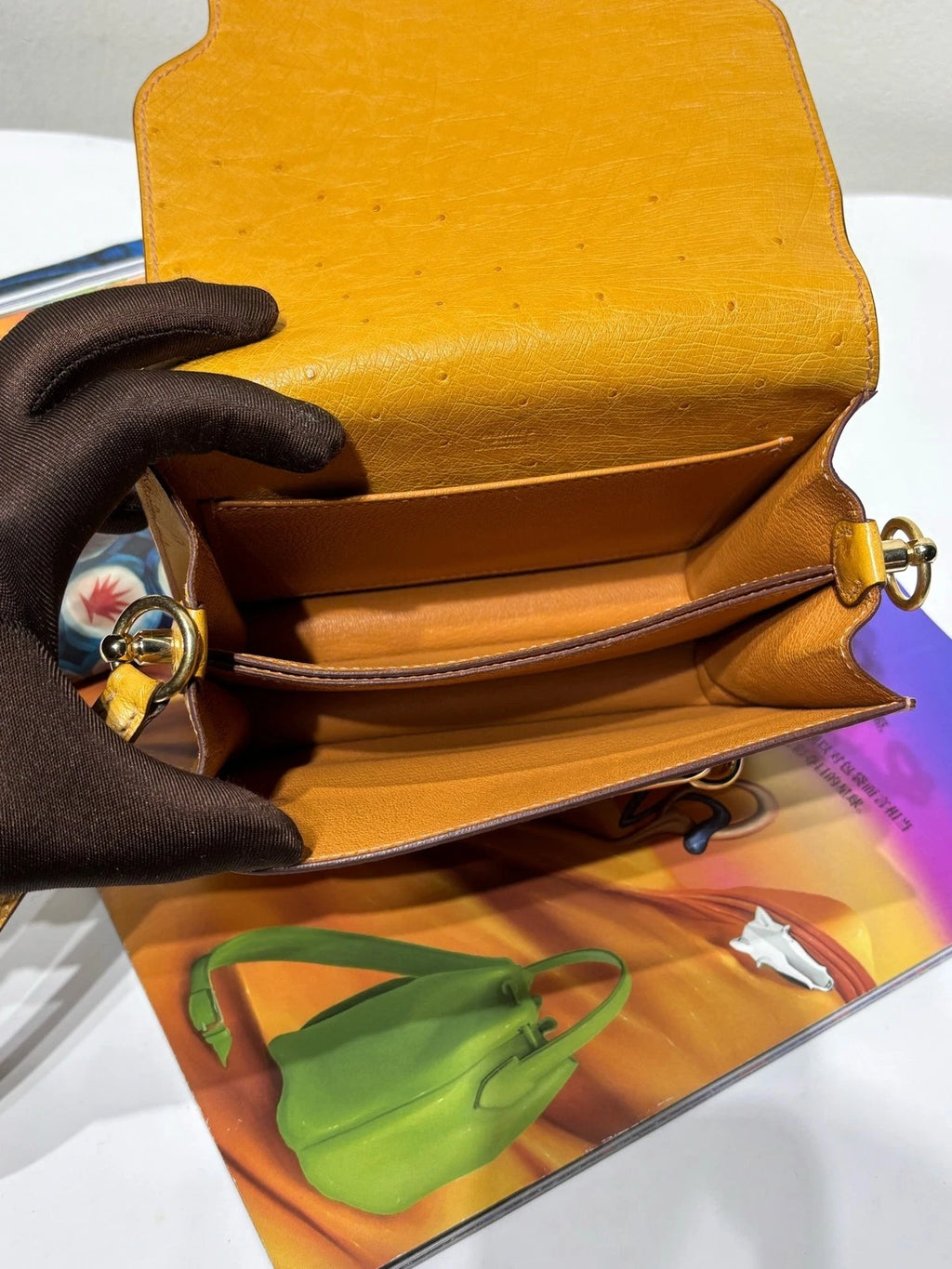 Hermes Roulis 19 Yellow Ostrich Leather Shoulder Bag For Women