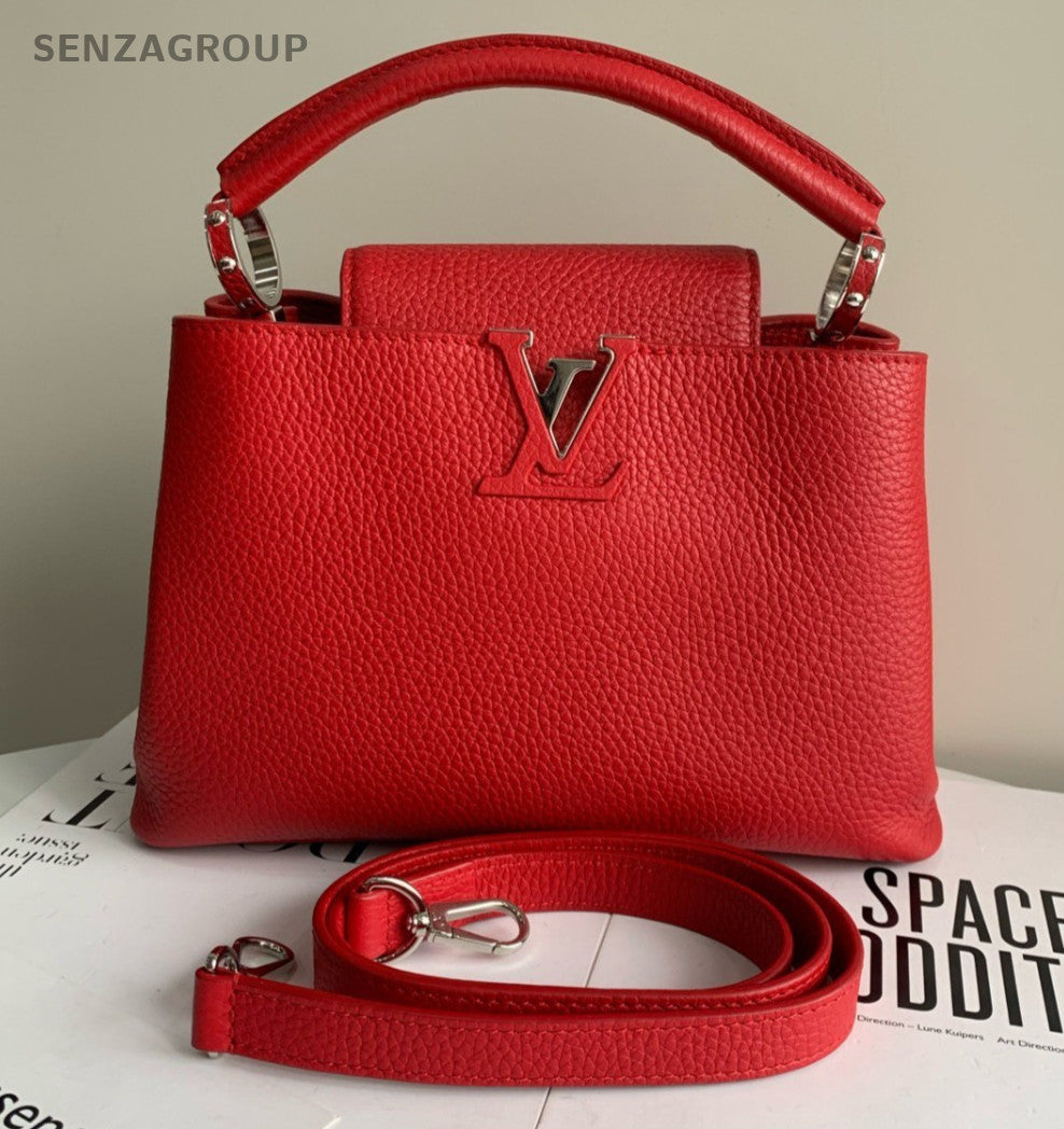Louis Vuitton Capucines PM Top Handle 2way Shoulder Handbag Red Silver Women