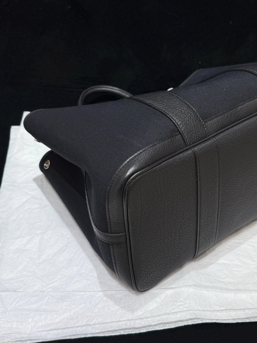 Hermes Garden Party36 Canvas Top Handle Bag Black Silver Women Classic