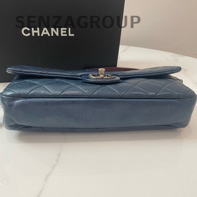 Chanel Classic Flap Bag Blue Quilted Caviar Silver Hardware Vintage