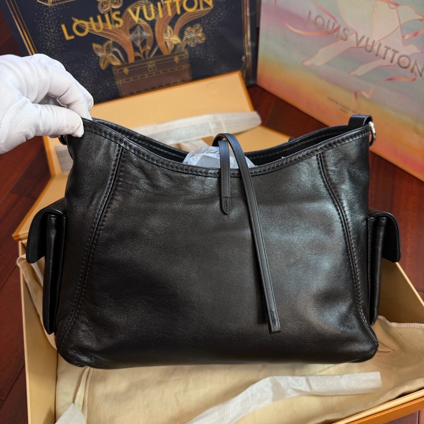 Louis Vuitton Carryall Cargo Vibe PM Shoulder Crossbody Black Silver Women