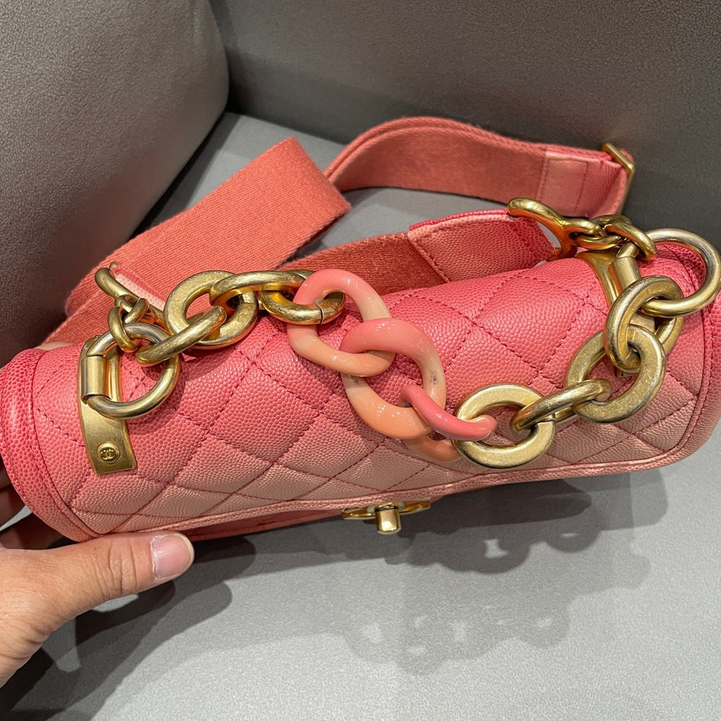 Chanel Classic Flap Bag Pink Gold Chain Shoulder Crossbody Quilted