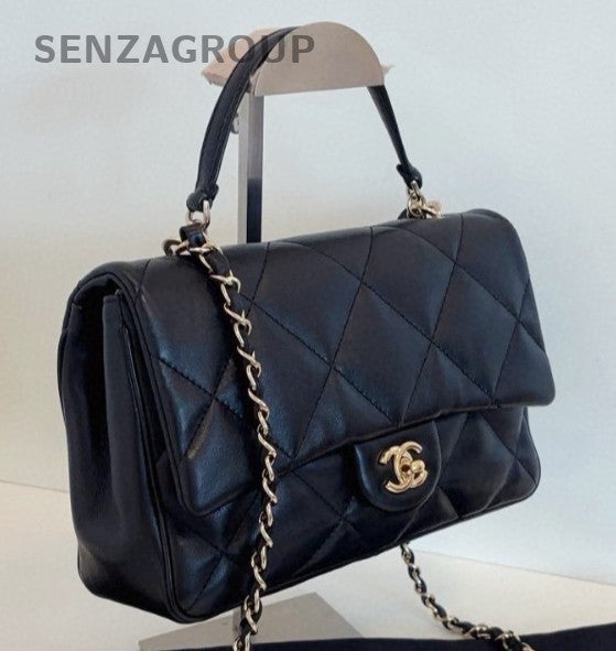 Chanel Classic Flap Chain Crossbody Top Handle Bag Black Gold Women Classic