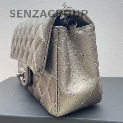 Chanel Classic Flap Mini Silver Quilted Chain Shoulder Bag Women