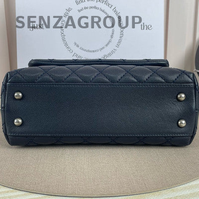 Chanel Coco Handle Small Dark Blue Silver Hardware Shoulder Bag Women