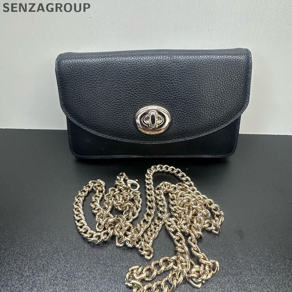 Coach Turnlock Chain Clutch Bag Black Gold Classic Women's Shoulder Bag
