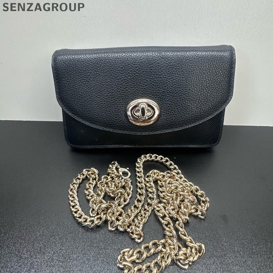 Coach Turnlock Chain Clutch Bag Black Gold Classic Women's Shoulder Bag