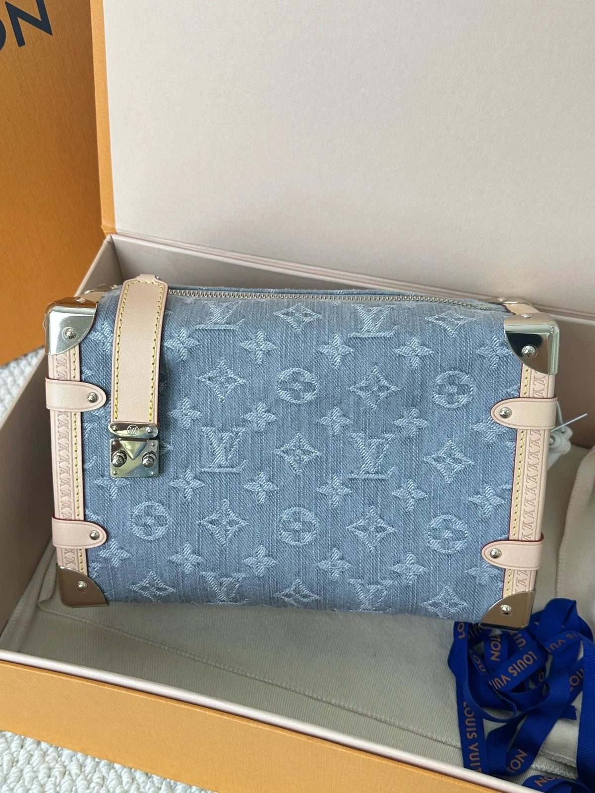 Louis Vuitton Light Blue Denim Medium Side Trunk Bag Excellent