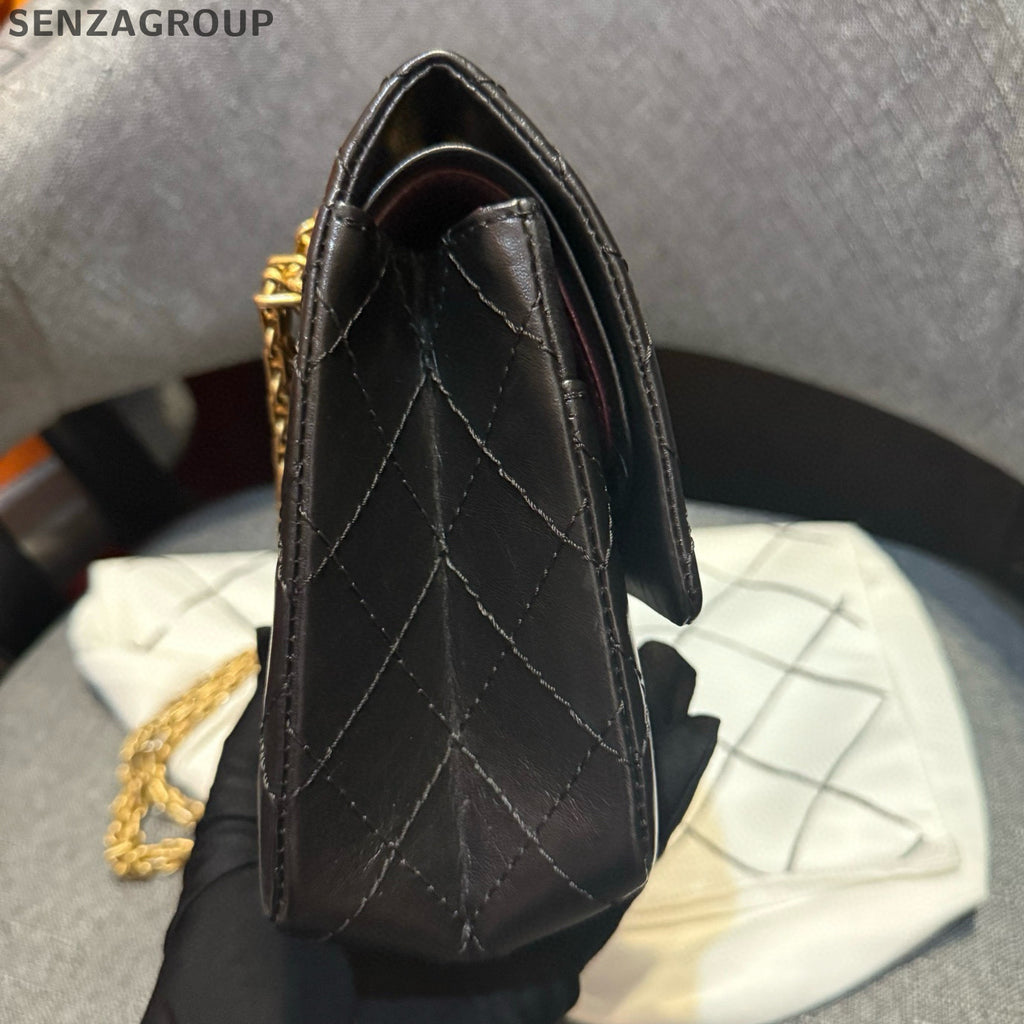 Chanel Black Gold 2.55 Small Chain Shoulder Crossbody Bag Classic Fashion