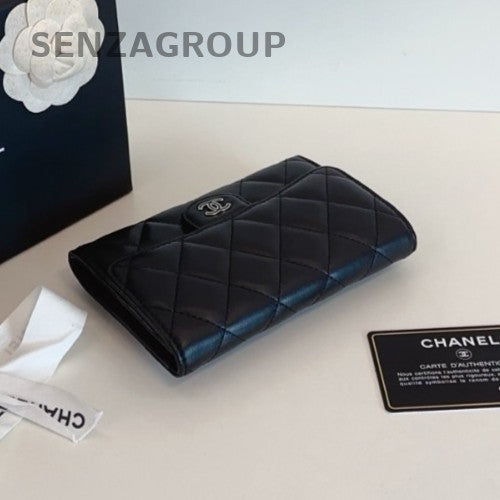 Chanel Diamond Wallet Clutch Black Silver Used Women Classic