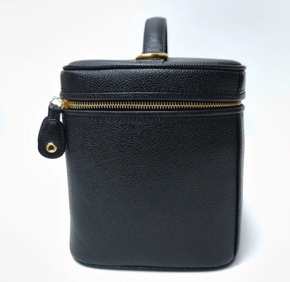 Chanel Vanity Black Gold Crossbody Top Handle Excellent