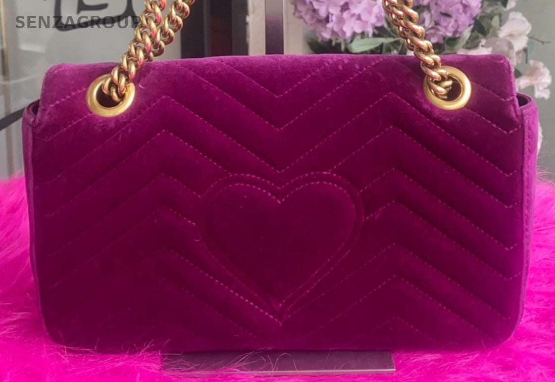 GUCCI GG Marmont 26 velvet Chain Shoulder bag Women Purple Gold