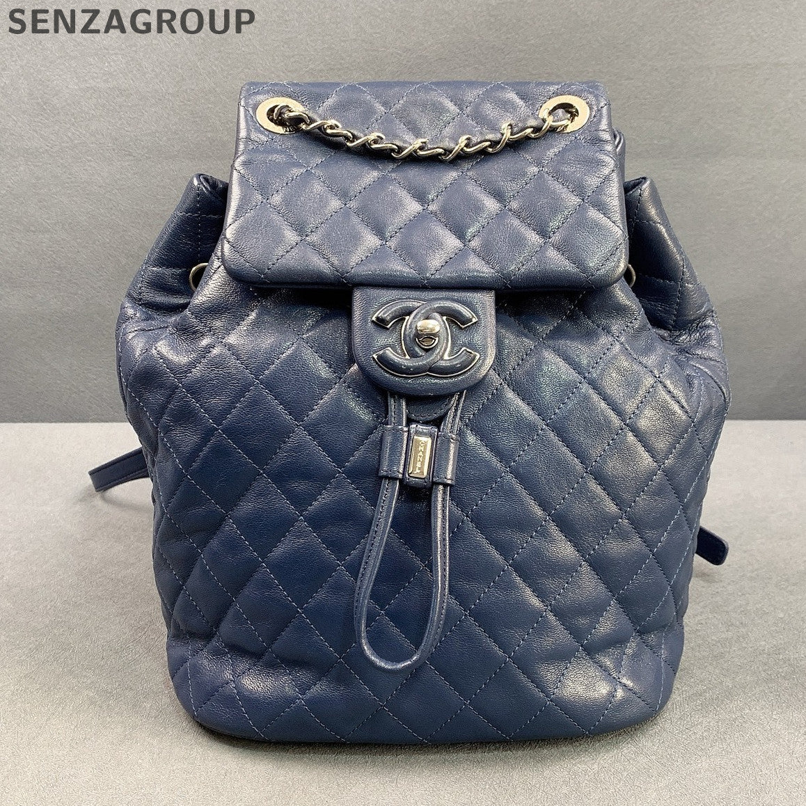 Chanel Blue Silver Salzburg Quilted Backpack Classic Women's Bag