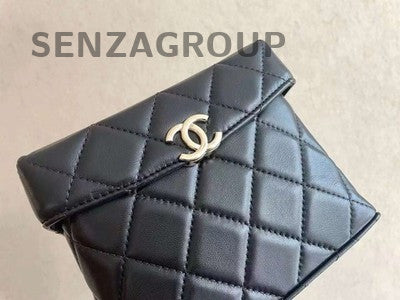 Chanel Black Lambskin Milk Box Bag Gold Chain Quilted Classic Crossbody