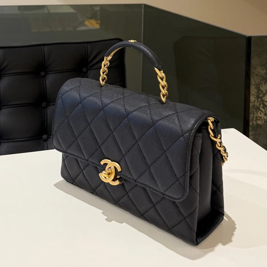 Chanel Carry Me Small Chain Shoulder Bag Black Gold Classic Women