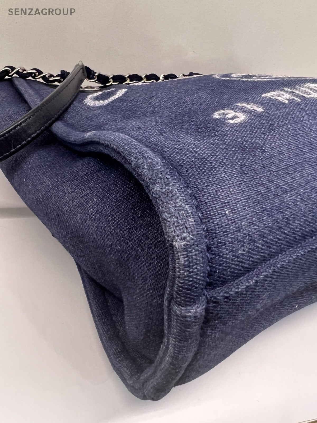 CHANEL Tote Denim Chain Shoulder Handbag Canvas Blue Women