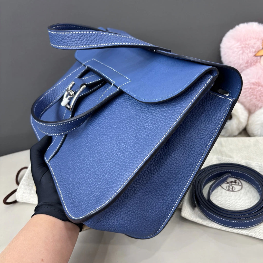 Hermes Halzan31 Top Handle Crossbody Blue Silver Women Classic Fashion