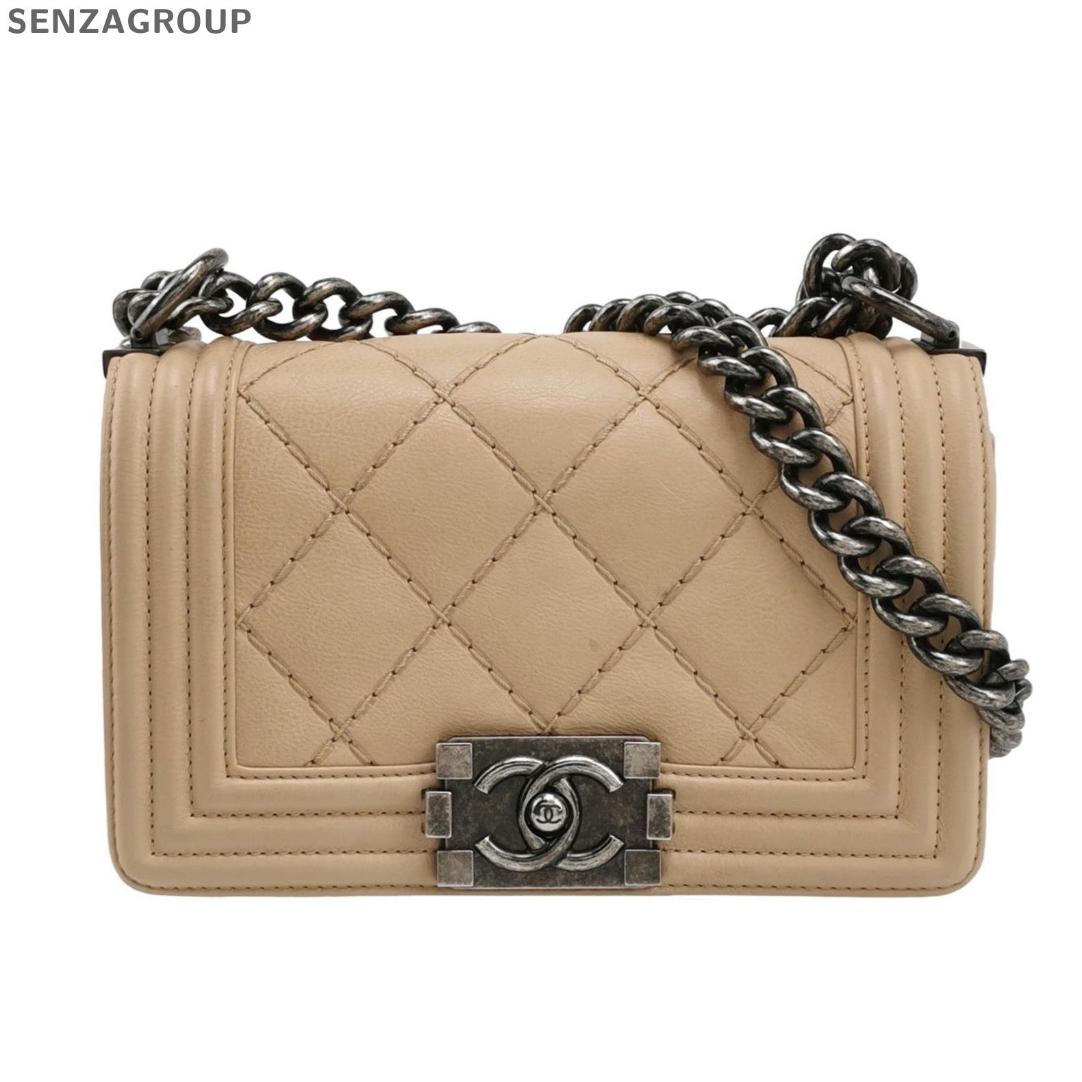 Chanel Le Boy Quilted Beige Small Shoulder Bag Classic Women's