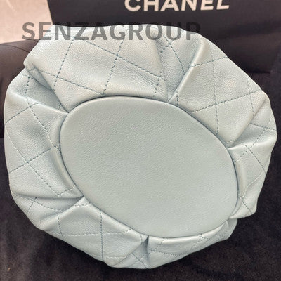 Chanel Blue Quilted Bucket Bag Gold Chain Strap Classic Women's Shoulder Bag