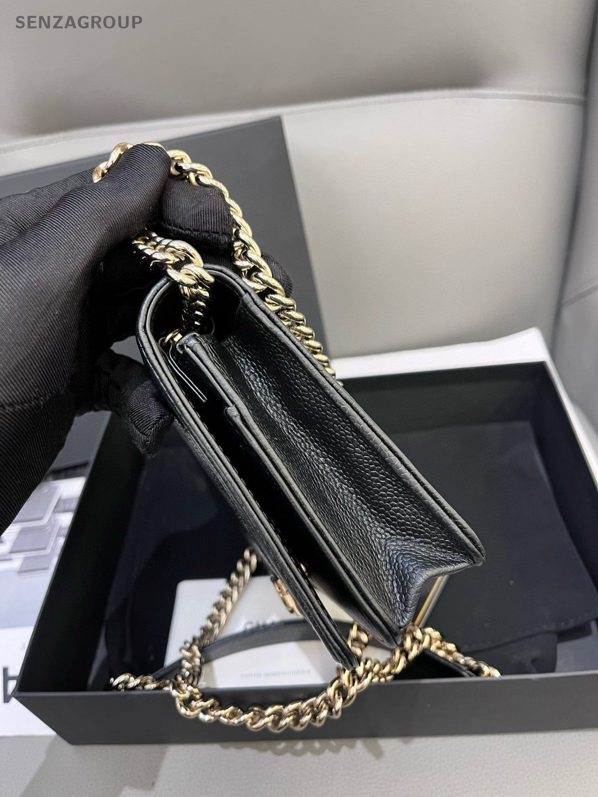CHANEL Leboy Woc Caviar Diamon Pattern Chain Shoulder bag Black Gold Women