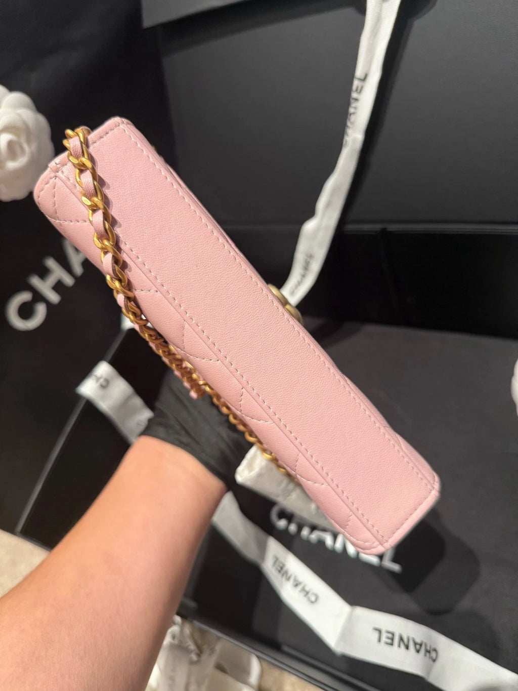 CHANEL Leather Pink Enamel Handle Large Kelly Bag For Women