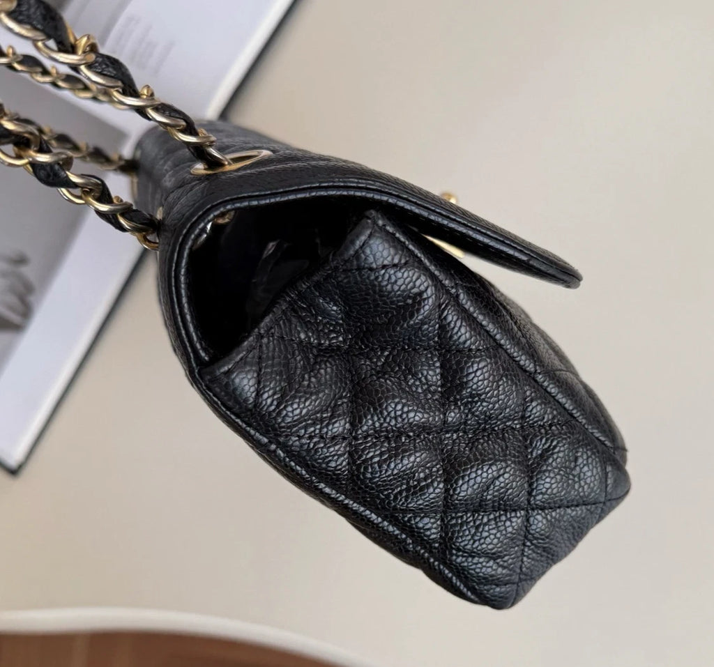 Chanel Diana Flap Bag PM Chain Shoulder Crossbody Black Gold Used Women Classic