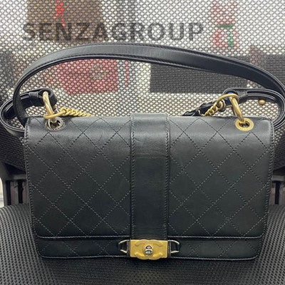 Chanel Black Gold Calfskin Quilted Shoulder Crossbody Bag Classic Fashion
