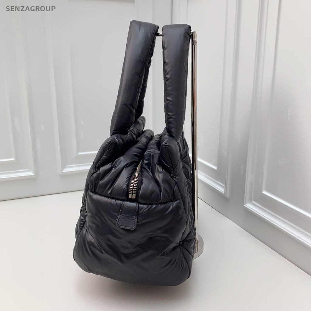 CHANEL Puffer Fabric Tote Pillow Shoulder Bag Black Women