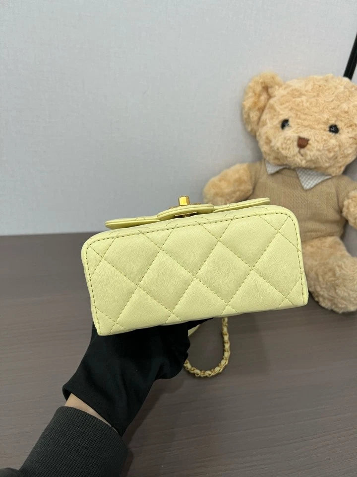 CHANEL 23S Yellow Lambskin Top Handle Box Bag For Women