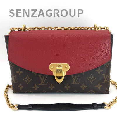Louis Vuitton Pallas Chain Shoulder Crossbody Bag Red Brown Gold Clasp