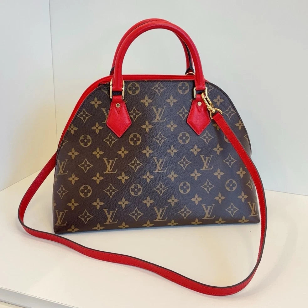 Louis Vuitton Alma BB Monogram Brown Red Shoulder Bag Top Handle Excellent